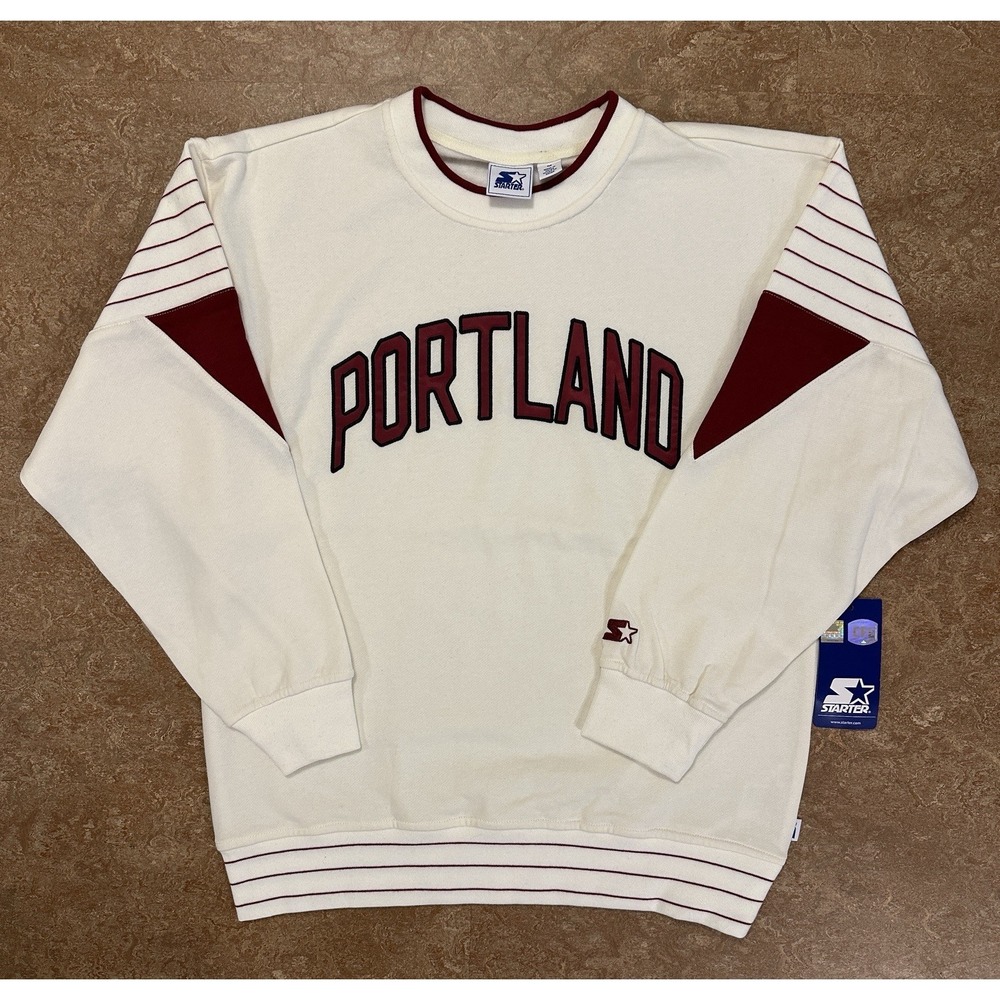 Starter Portland Trail Blazers Sweatshirt Cream Burgundy NBA Vintage Y2K NWT